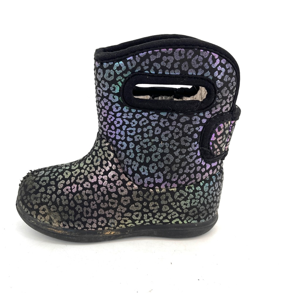 Bogs Kids Boots Rainbow Leopard Print Insulated Pull On Winter Toddler Size 7